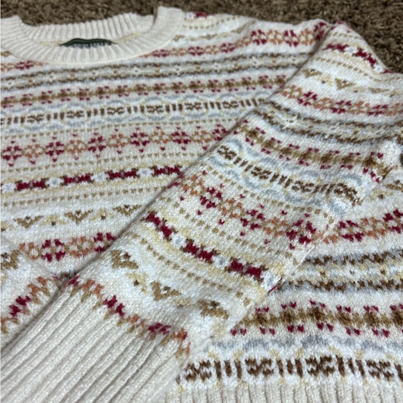 Vintage American Eagle Knit Pullover Sweater Fair Isle Ivory Red Brown Crew Neck - Picture 3 of 6